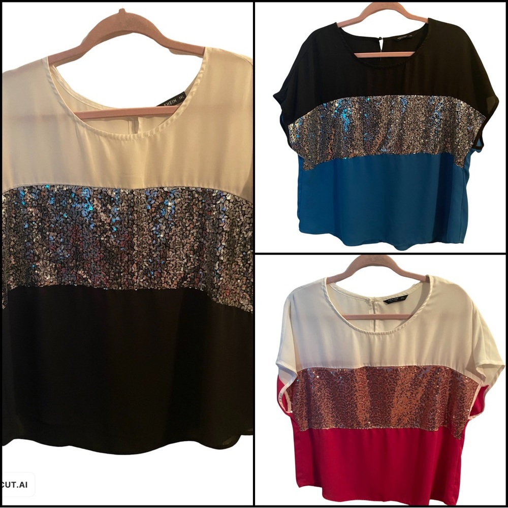 3 Sequin Plus Sized Blouses Shirts 1XL